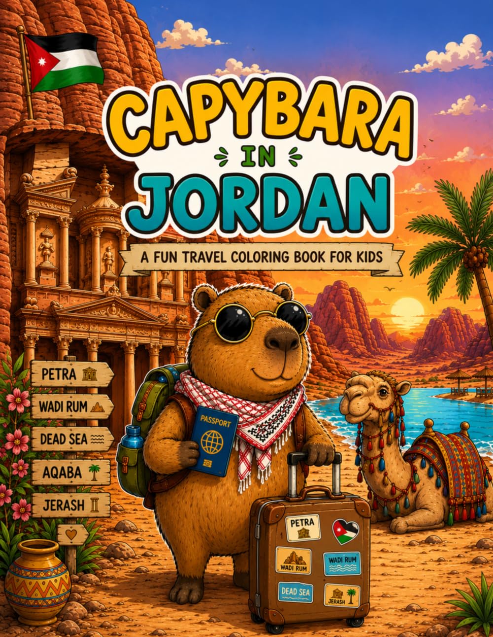 Capybara in Jordan: A Fun Travel Coloring Book for Kids (Capybara Around the World)