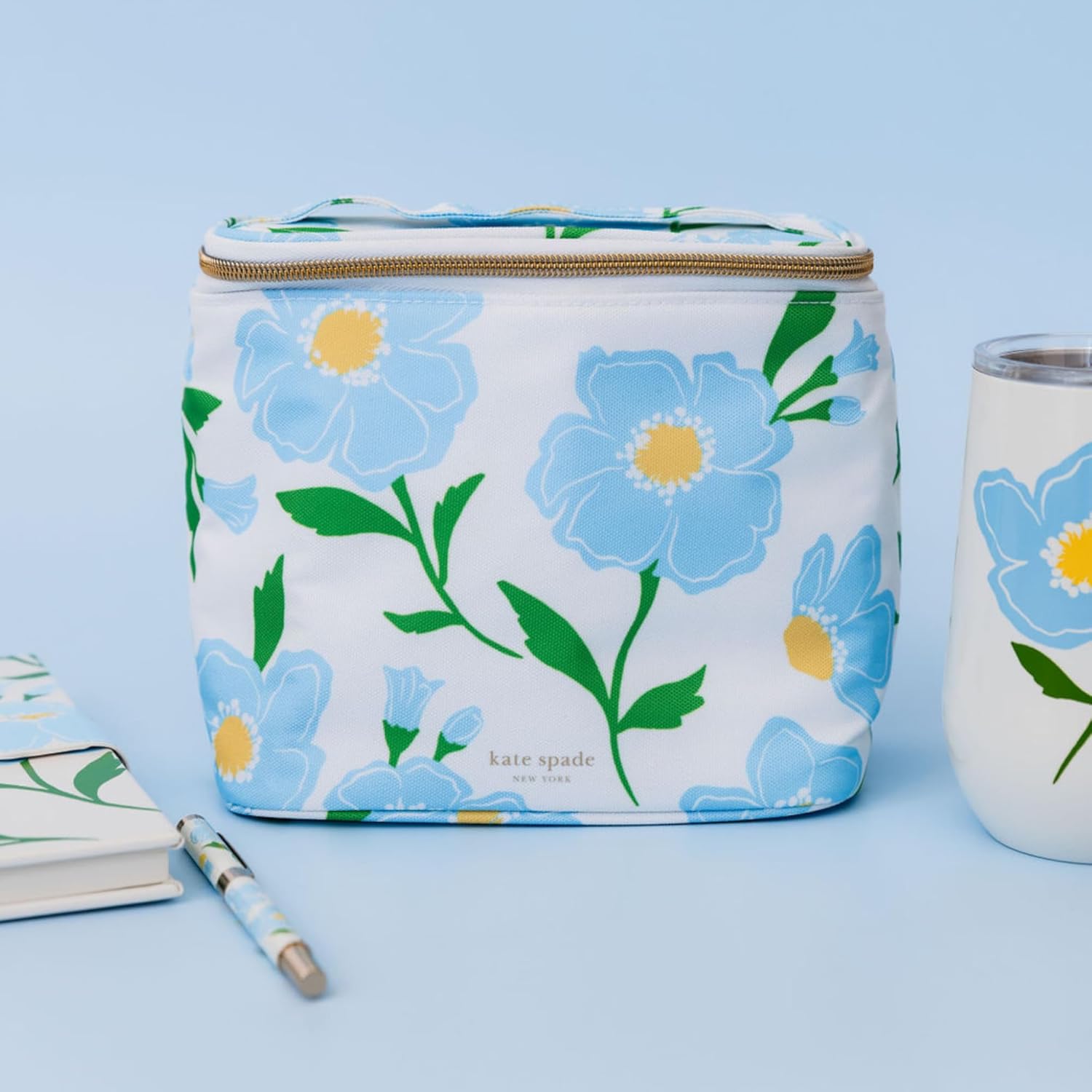 kate spade new york, Insulated Lunch Tote, Small Lunch Cooler, Cute Lunch Bag for Women, Striped Thermal Bag with Double Zipper Close and Carrying Handle (Sunshine Floral)