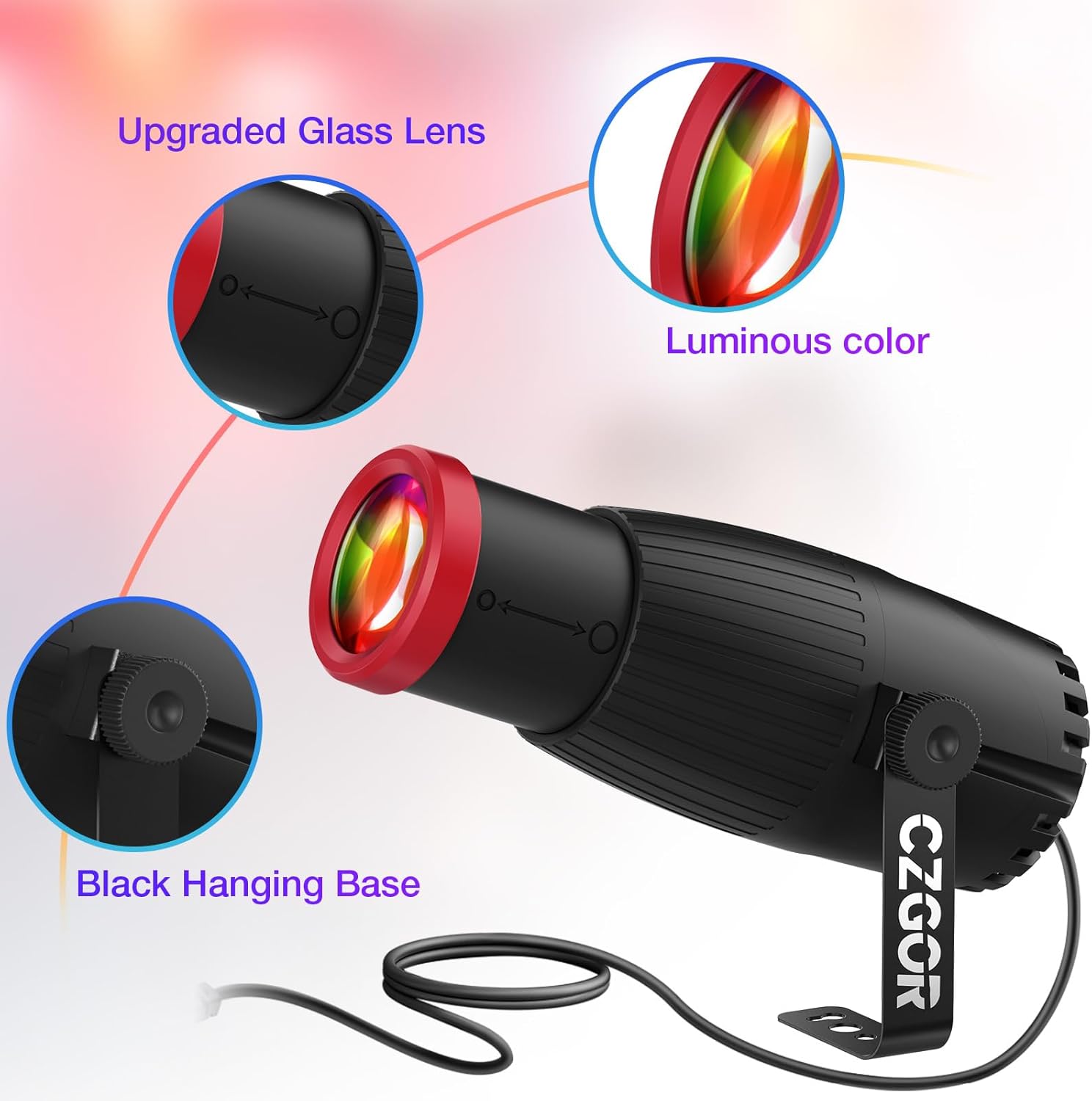 6.5ft Disco Ball Motor with Light & 2 Pack Red-Rimmed 18W Pinspot Light