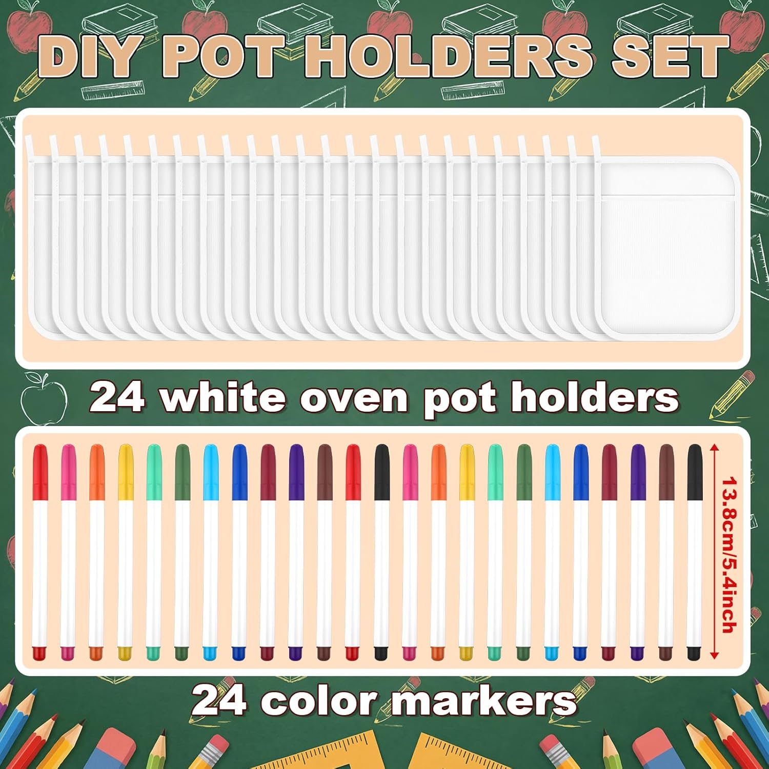 Roshtia 24 Blank Pot Holder Bulk for Craft Set Painting Your Own Pot Holder DIY 7x9'' Cotton Oven Mitts with 24 Maker Pens for Kitchen Cooking and Baking Teacher Appreciation Graduation Classroom Gift