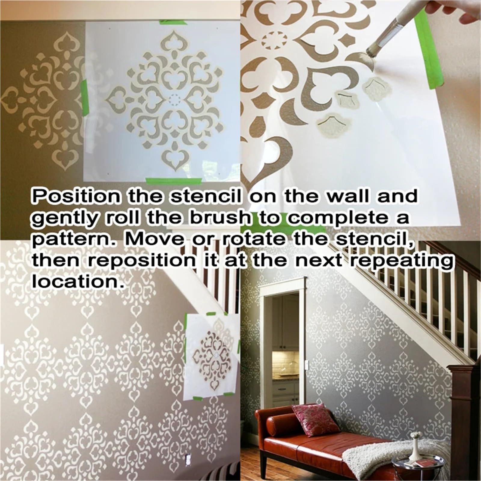Grand pochoir mural géométrique 40 cm-80 cm Art déco réutilisable for carrelage décoratif, peinture, stuc, plâtre(XXL 40cmX80cm - B)