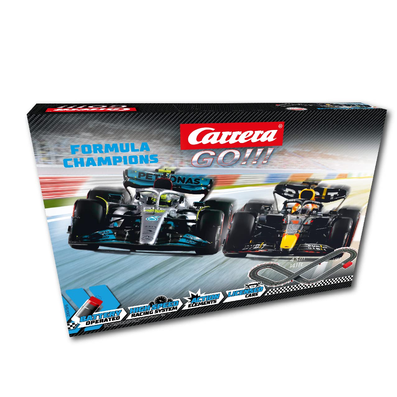 Carrera Go Circuito de Carreras F1 Slot 1/43 Eléctrica Mandos y Looping | Escala 1:43 - eléctrica - 2 mandos con función turbo - circuito con looping - para niños y adultos - regalo original