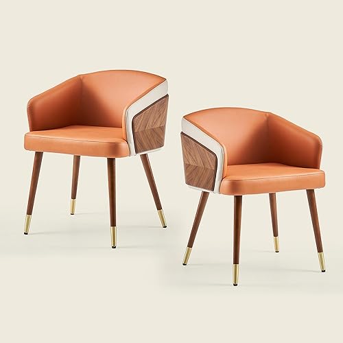 Miniatura 52 de ARTPLAN Uphoolsted - Silla de comedor moderna de mediados de siglo, piel sintética con nogal, silla con brazo acentuado, silla de estar con pies de