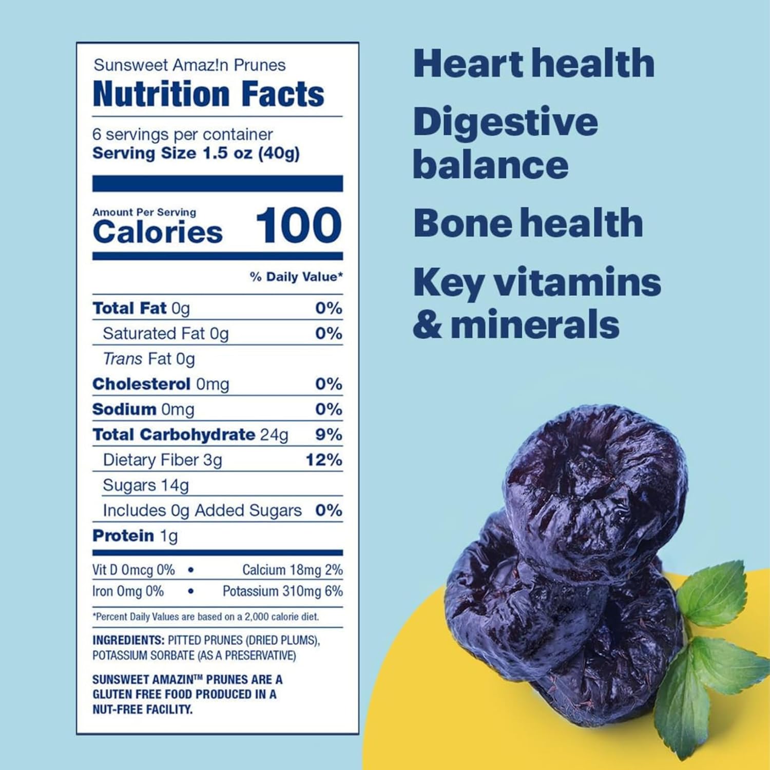Amazin' Prunes - Pitted Prunes - Dried Prunes Pitted Unsweetened - Gluten Free- Fiber & Minerals - 2 Pack - 16 oz Jar - Packaged in a Custom Voodoux Sales box
