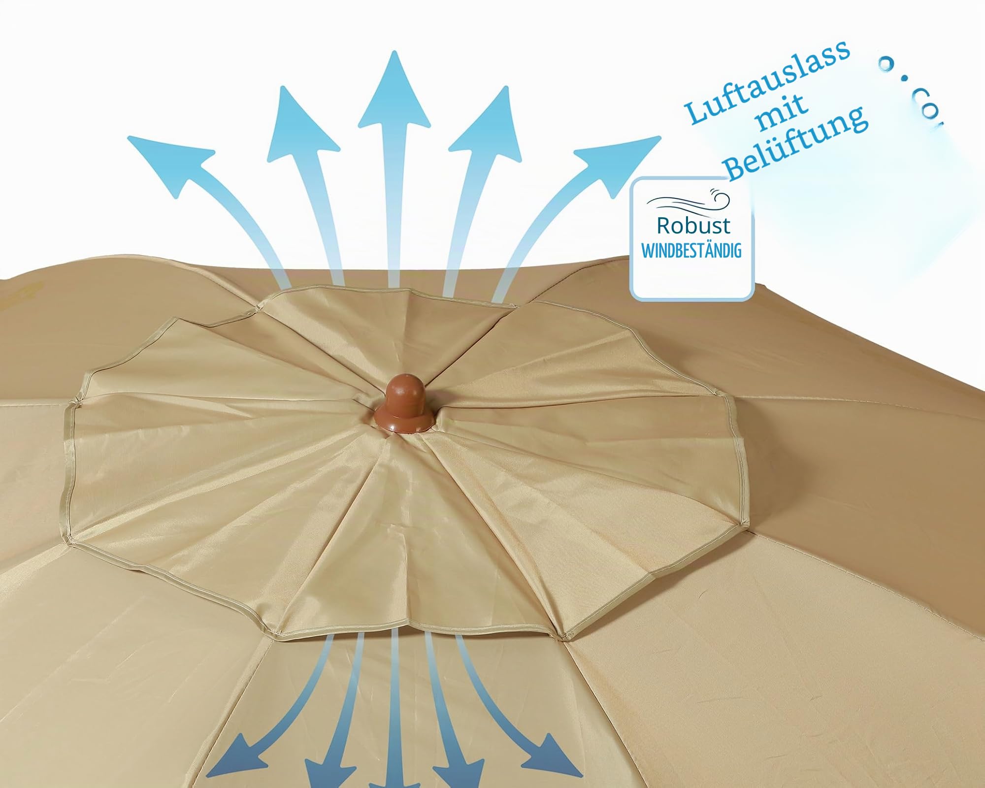Atosa Strandschirm Ø 180 bis 240 cm aus Aluminium Orientalisches Modell mit Fransen mit LSF 50+, beige, 200 cm, Bohemien