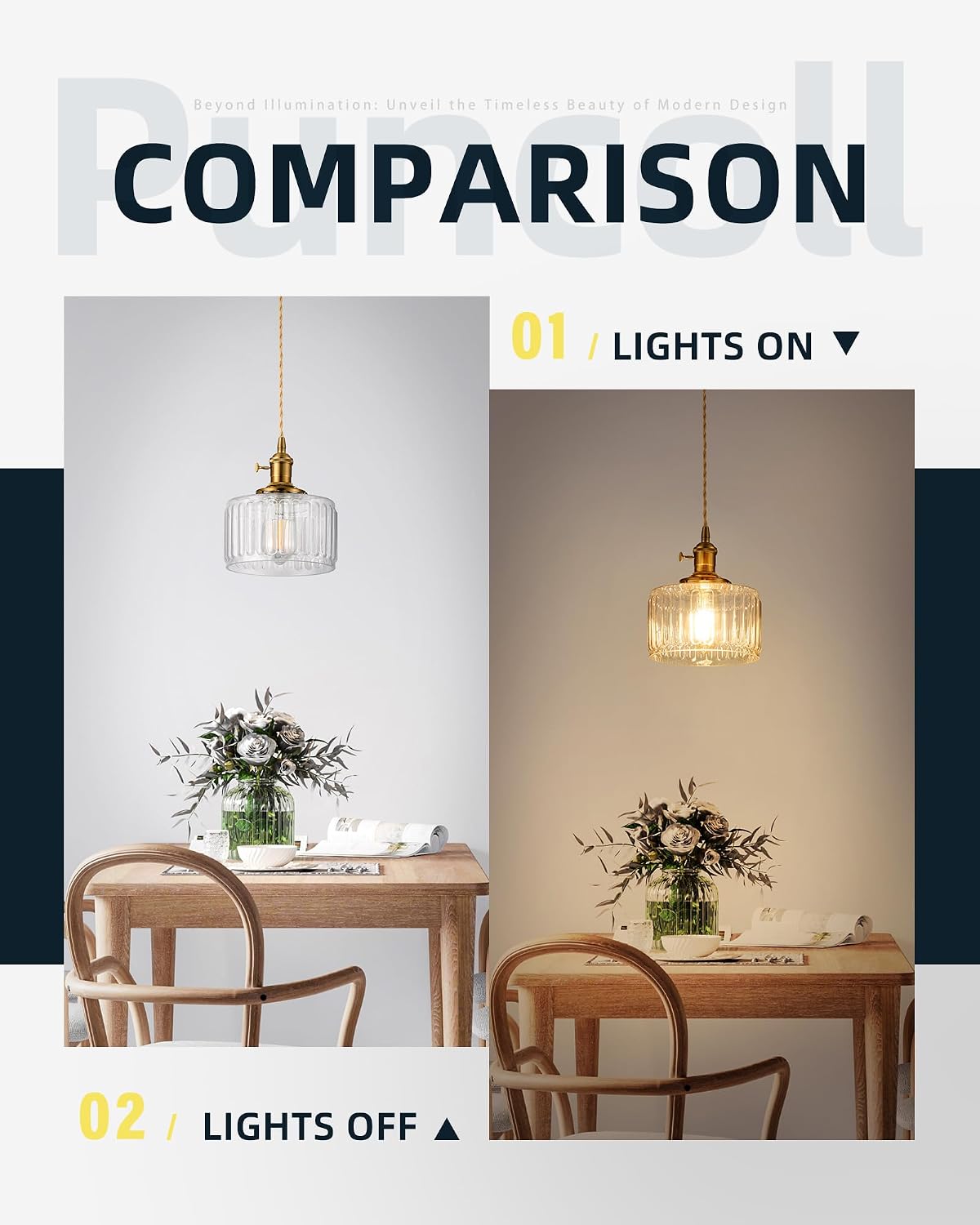 Vintage Pendant Lighting for Kitchen Island - Gold Pendant Light with Striped Glass - Adjustable Hanging Light for Dining Room Hallway, H2508-CL