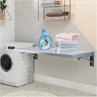 CYGJSYEA 304 Stainless Steel Wall Mounted Folding Table - 39.4"x15.7" Space-Saving Desk for Laundry, Kitchen, Garage & Home Bar