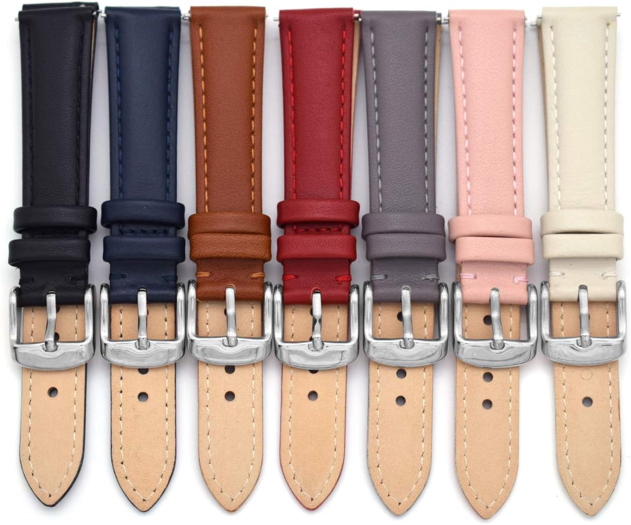 THEAGE Leather Watch Band Straps - Quick Release - Replacement for Mens or Womens Choose Color and Width 14mm, 16mm, 18mm, or 20mm