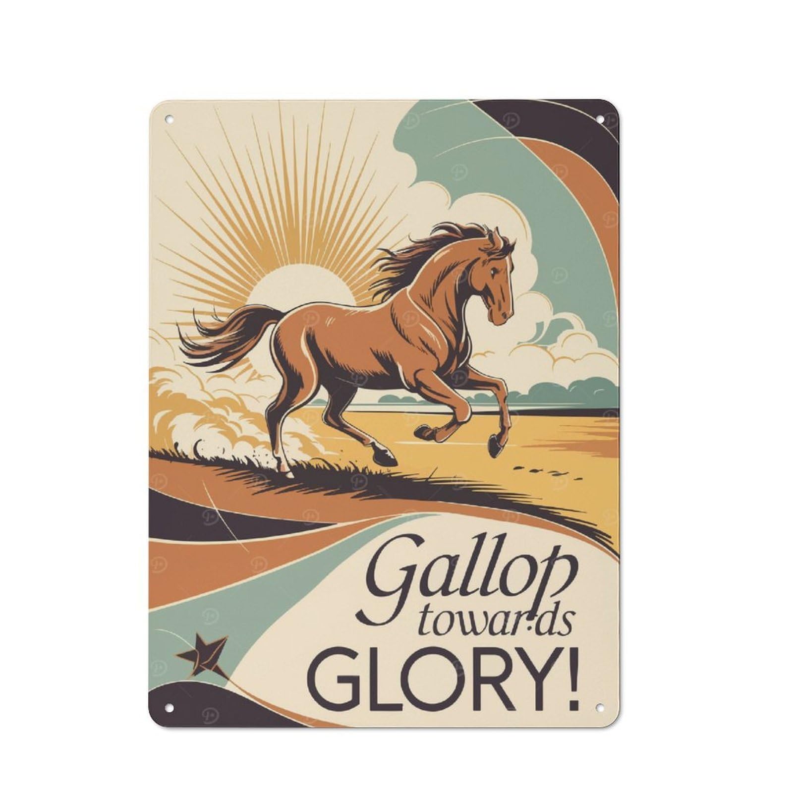 Junmoney Gallop Towards Glory Horse Art Vintage Metal Wall Decor 40X30cm, Garage Metal Sign For Workshop, Basement, Shed Or Games Room