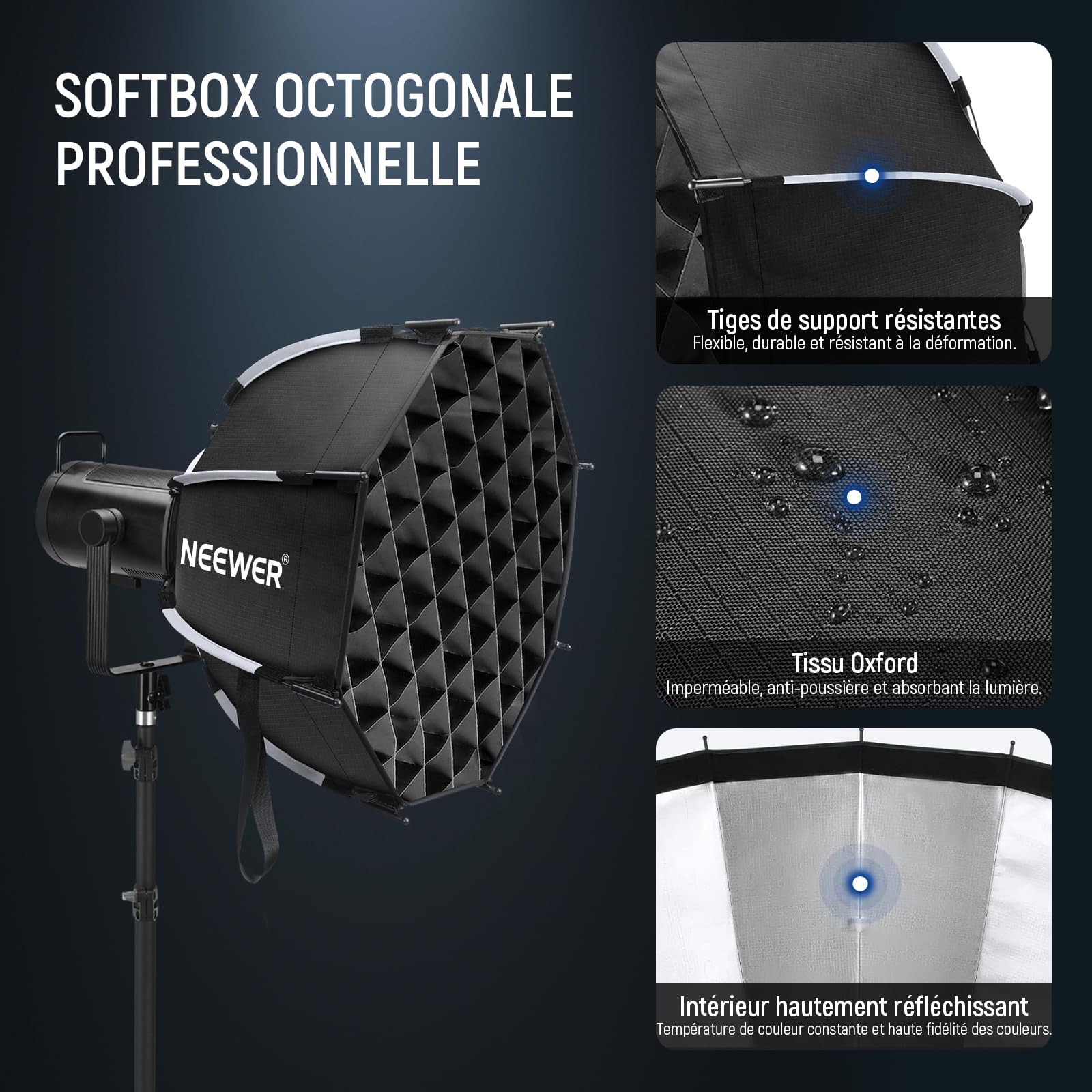 NEEWER Kit boîte à lumière octogonale 45 cm avec diffuseurs de lumière pour Studio de Photographie, Enregistrement vidéo, éclairage en continu, Compatible avec Aputure 120d, Compatible avec Godox