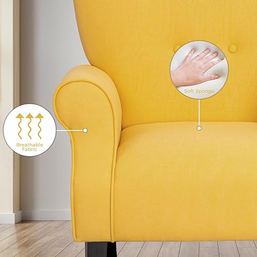 Miniatura 21 de Mellcom - Sillón moderno, sillón con respaldo alto,Sofá individual tapizado con tela y con patas de madera para sala de estar, dormitorio,Club Rosa