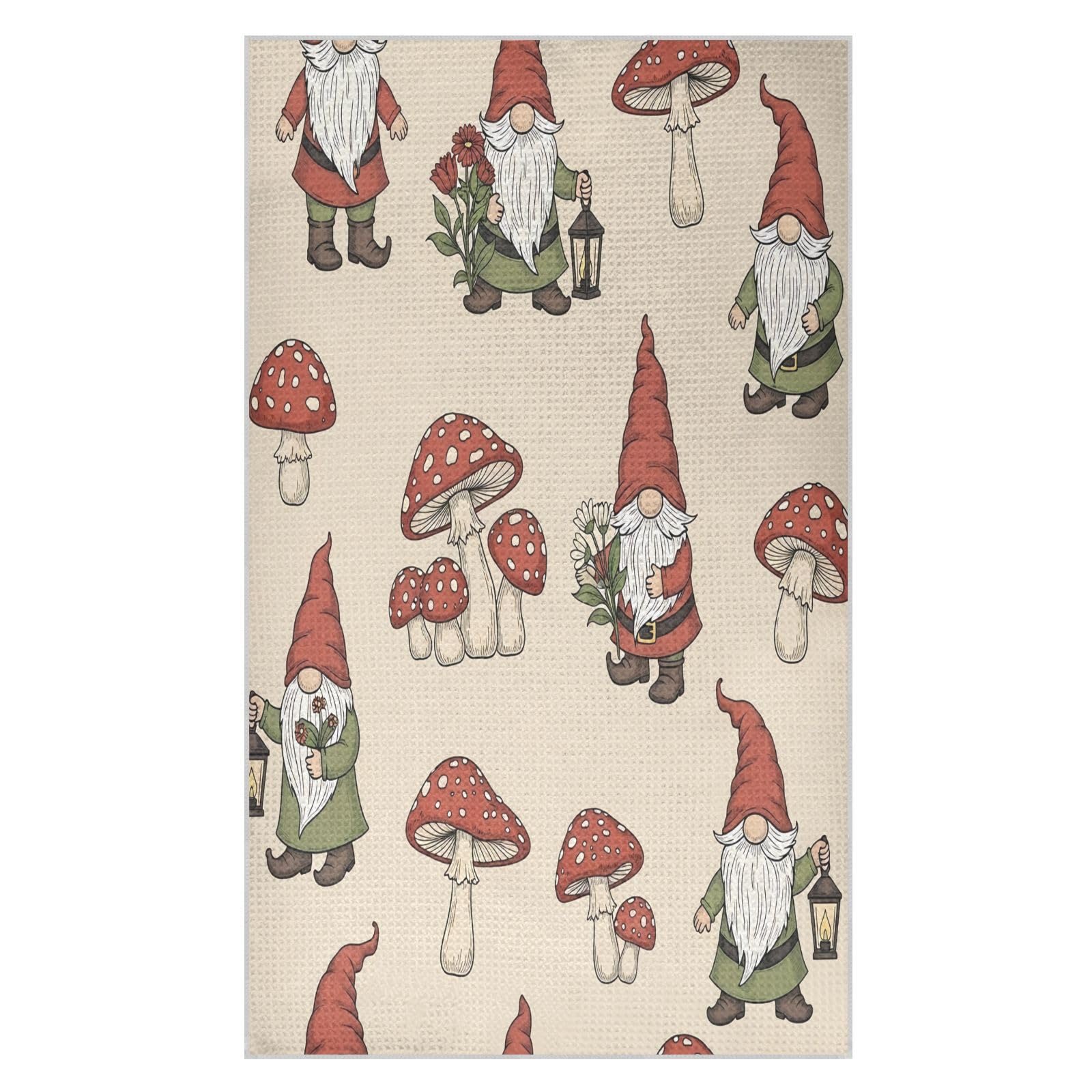 BURSTDDY Mushroom Gnome Kitchen Towels,Absorbent Dish Towels 2 Pack
