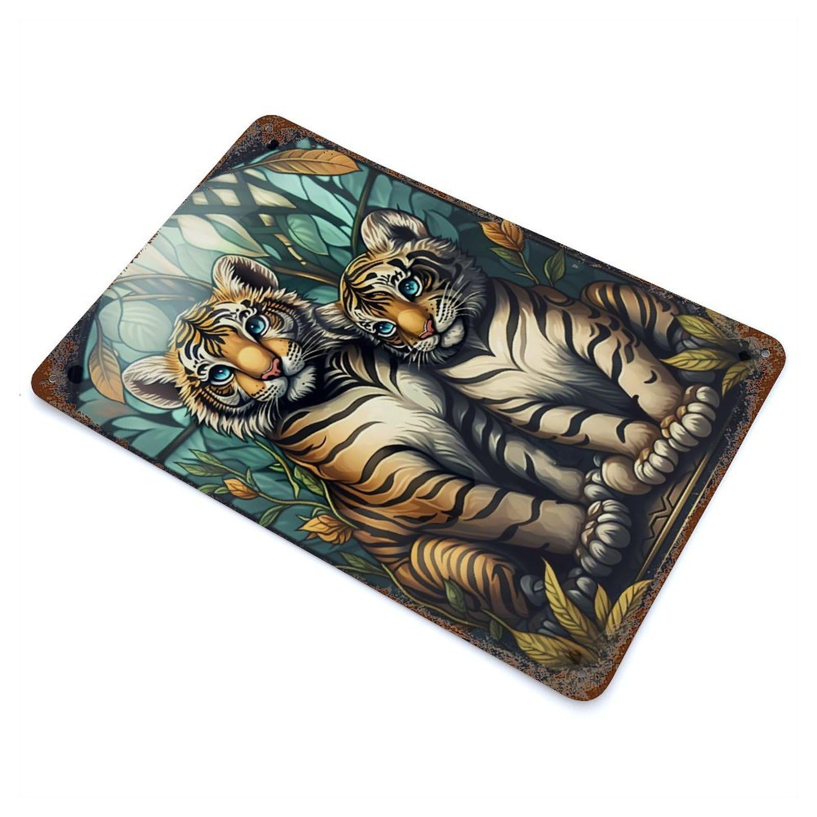 Enchanted Forest Tiger Rusty Metal Tin Sign 11.8"x7.9", Ideal for Pub, Kitchen And Man Cave Decor
