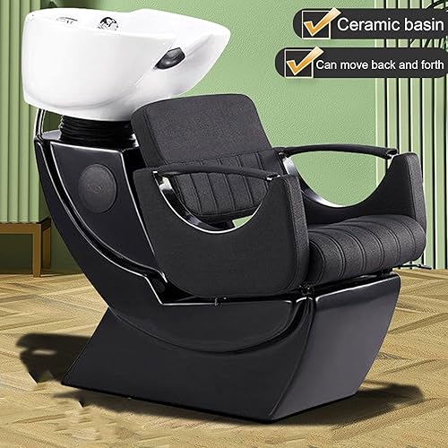 Miniatura 4 de Silla de lavado de espalda para champú, silla de lavabo de cerámica para champú, para equipo de salón de belleza de spa (negro)