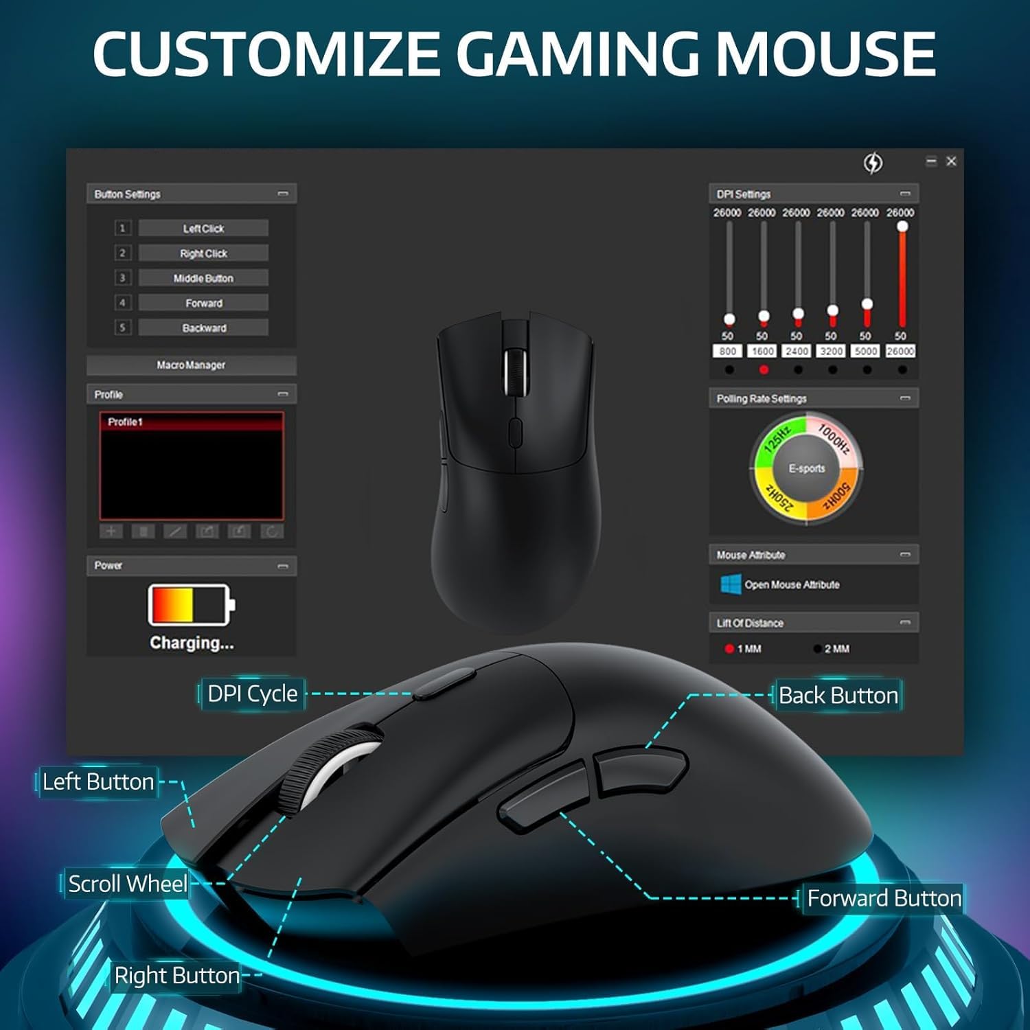 MAMBASNAKE ATTACK SHARK X68 HE Rapid Trigger Klawiatura i Bezprzewodowa Mysz do Gier R1 i 8KHz Kabel Spiralny Combos, Dokładność RT 0,01mm, 8KHz Przewodowa Klawiatura Magnetyczna, do PC/Mac — Czarna