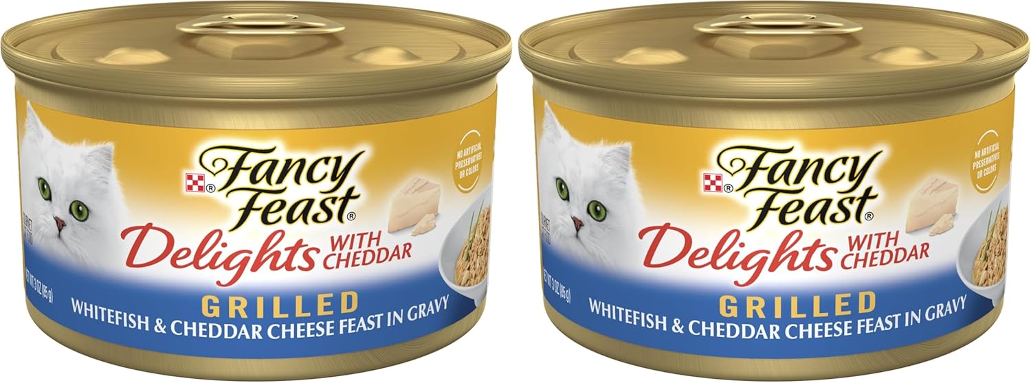 Fancy Feast Purina Delights with Cheddar Grilled Whitefish and Cheddar Feast in Wet Cat Food Gravy Cat Food - (Pack of 48) 3 oz. Cans