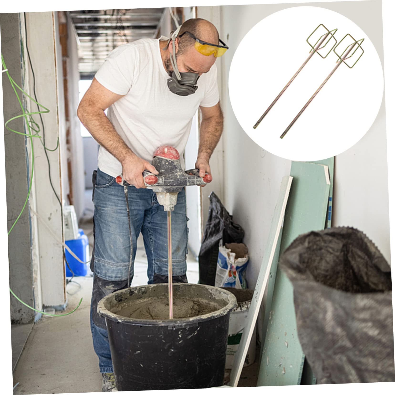 WOONEKY Varillas Mezcladoras Cuadradas Para Taladro Eléctrico, Accesorios Resistentes Para Cemento y Pintura, 2 Piezas Reciclables Para Construcción y Bricolaje