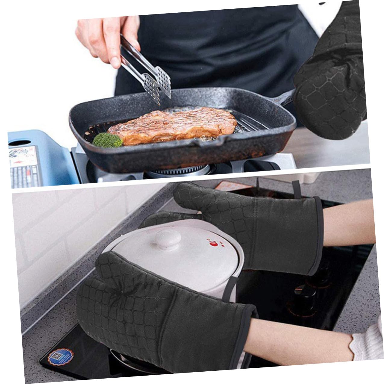 TOYANDONA Ofenhandschuhe Hitzebeständig Kochhandschuhe mit Verbrennungsschutz Backhandschuhe aus Mikrowellen-festem Material