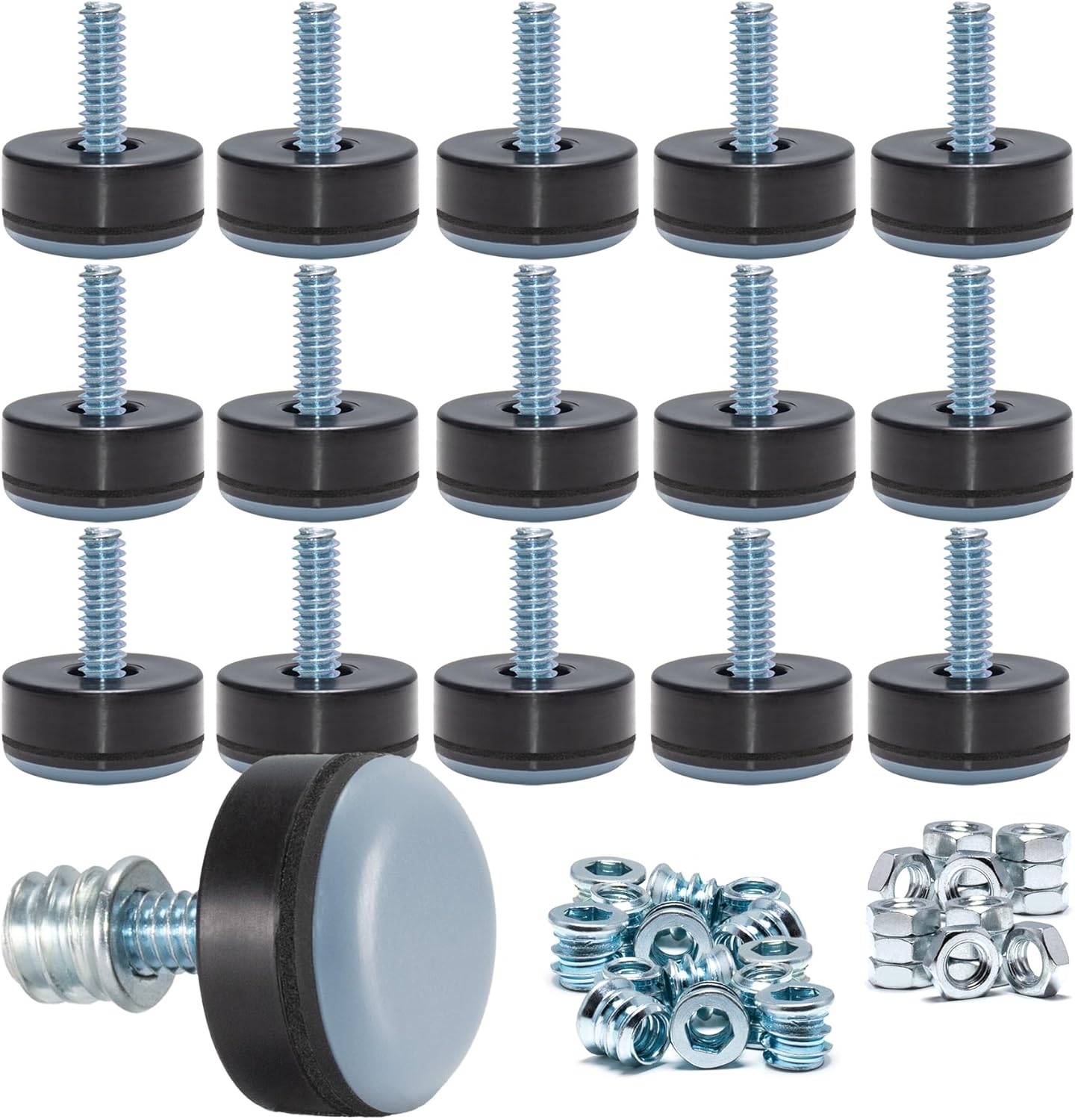 ​1/4-20 Leveling Feet - PTFE (Teflon) Bottom(1 inch Base), Smooth Gliding Base for Furniture Protection, Adjustable Furniture Leveler for Tables, Chairs, Legs (8 Pack)