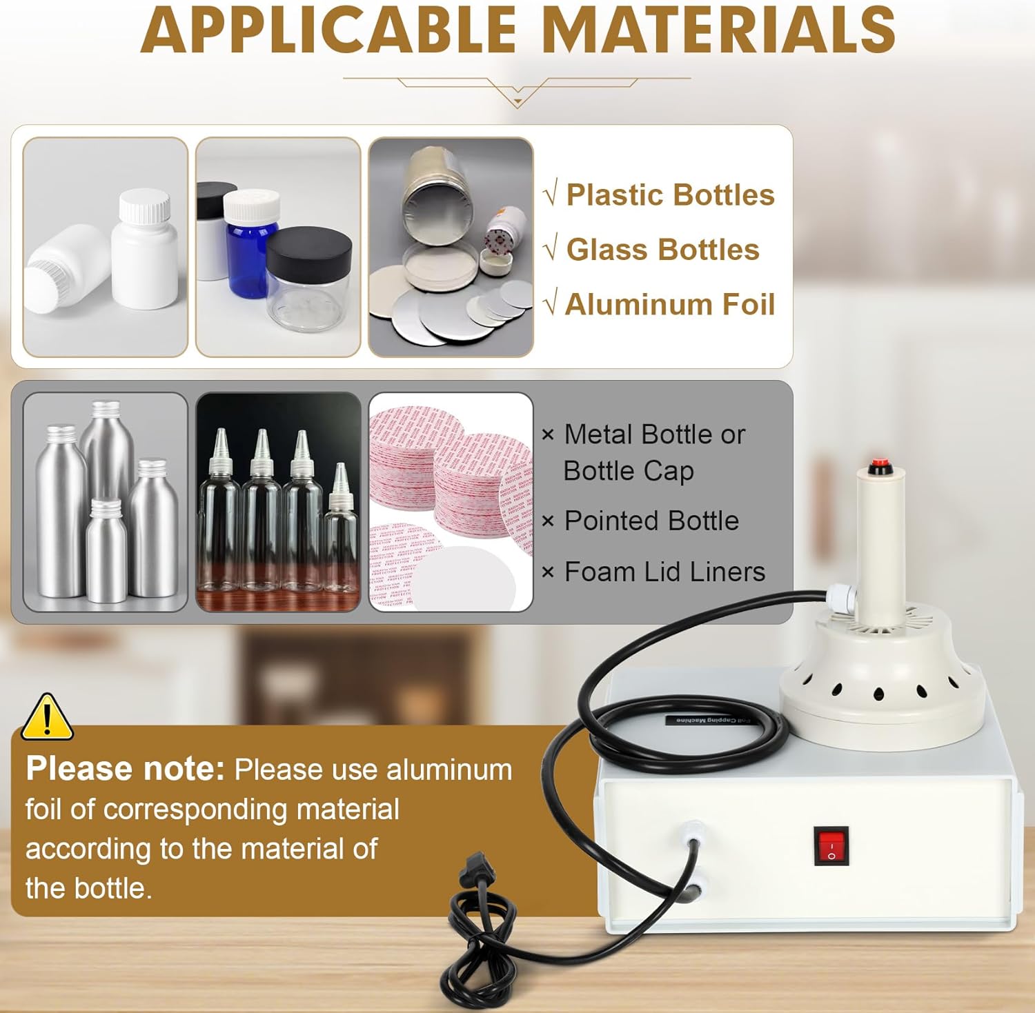 20mm-130mm Portable Handheld Induction Sealer，Bottle Cap Sealer for Plastic, Glass Bottles，Induction Heat Sealer 110V