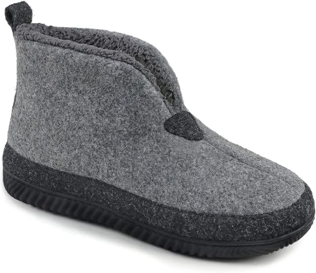 ULTRAIDEAS Men's Warm Felt Bootie Slipper with Memory Foam, Cozy Closed Back House Slipper for Indoor Outdoor, Gift for Father (Grey, 11 UK)