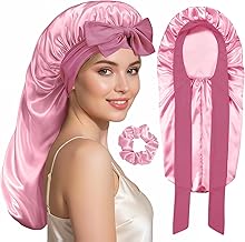 Adjustable Silk Sleep Hat, Satin Cap, Silk Hair Care Caps for Sleep, Wide Adjustable Band for Head, Sleeping and Makeup, Breathable