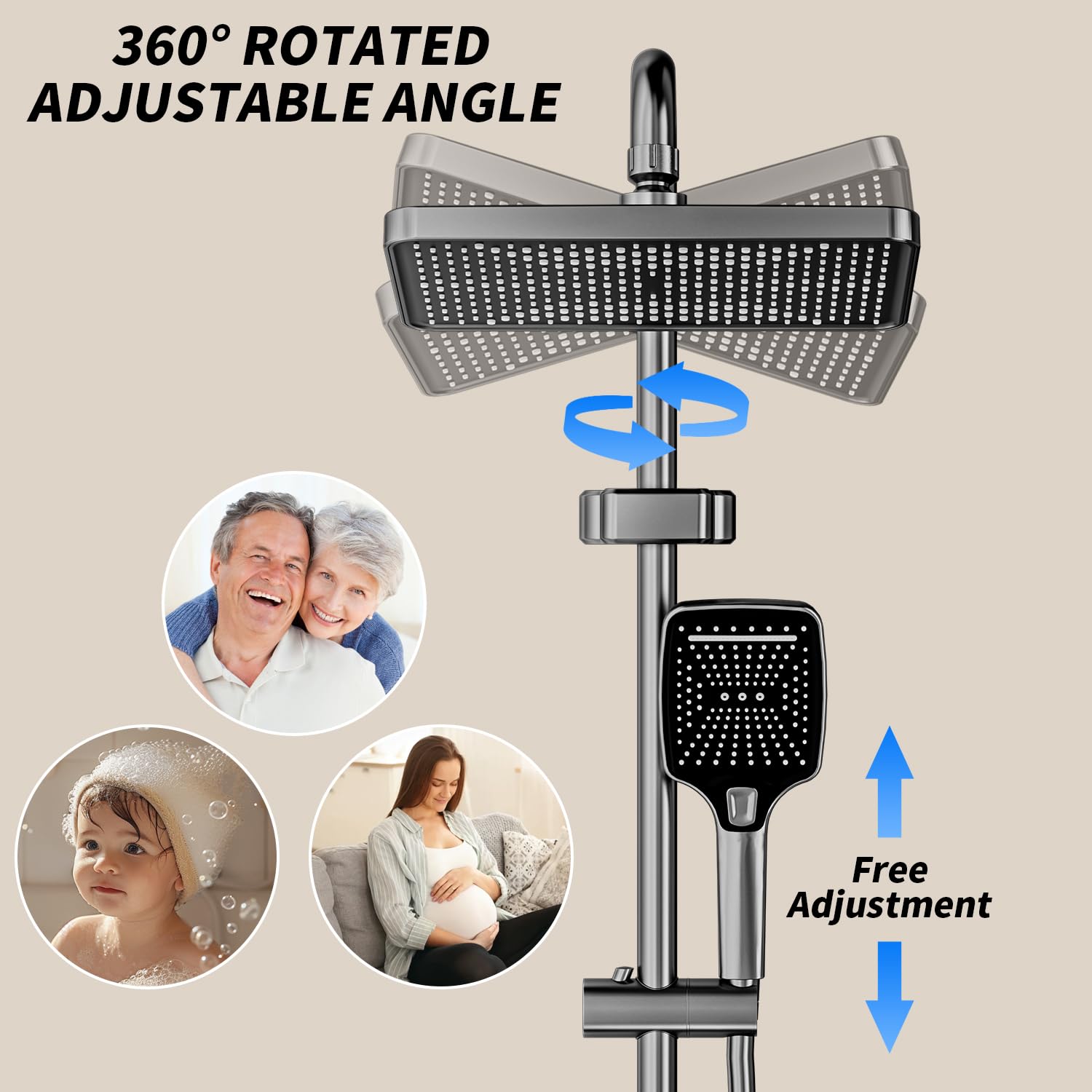 Colonna Doccia con Miscelatore, Kit Doccia Con Soffione e Doccetta, Sistema Doccia Idromassaggio con Pistola a Spruzzo e Rubinetto per Vasca, 130cm Asta Doccia