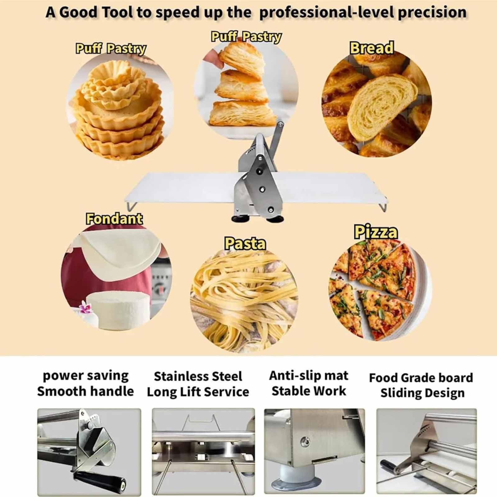 Laminoir à Pâte Manuel Acier Inoxydable Avec Grande Planche 70×30cm/100×40cm,épaisseur Réglable 0,5-27mm,Laminoir à Pâtisserie Pliable Professionnel Pour Boulangerie,Pizza,RS201