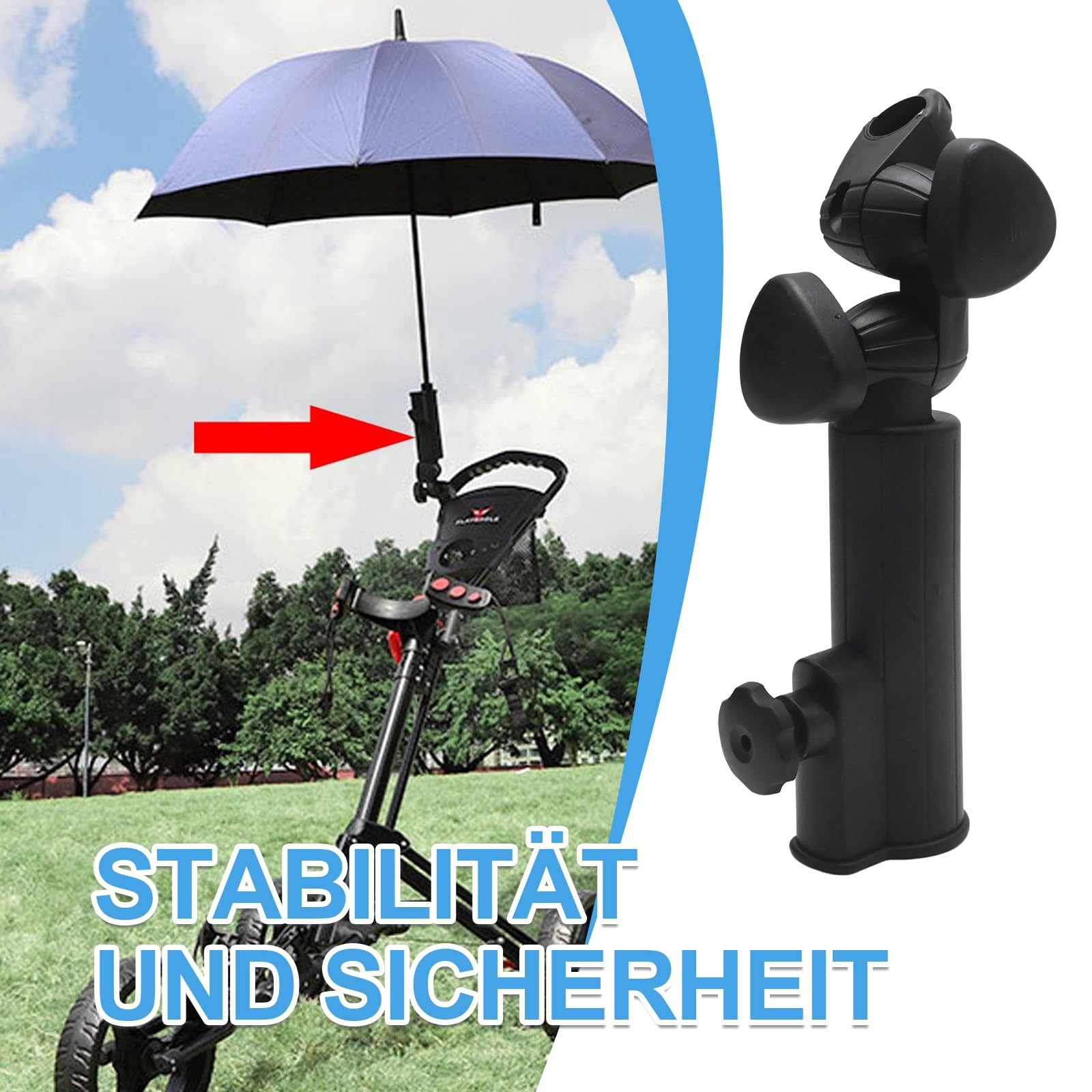 Supporto universale per ombrellone per carrello da golf, passeggino e bicicletta, regolabile a 180°, flessibile e sicuro, ideale per sole e pioggia