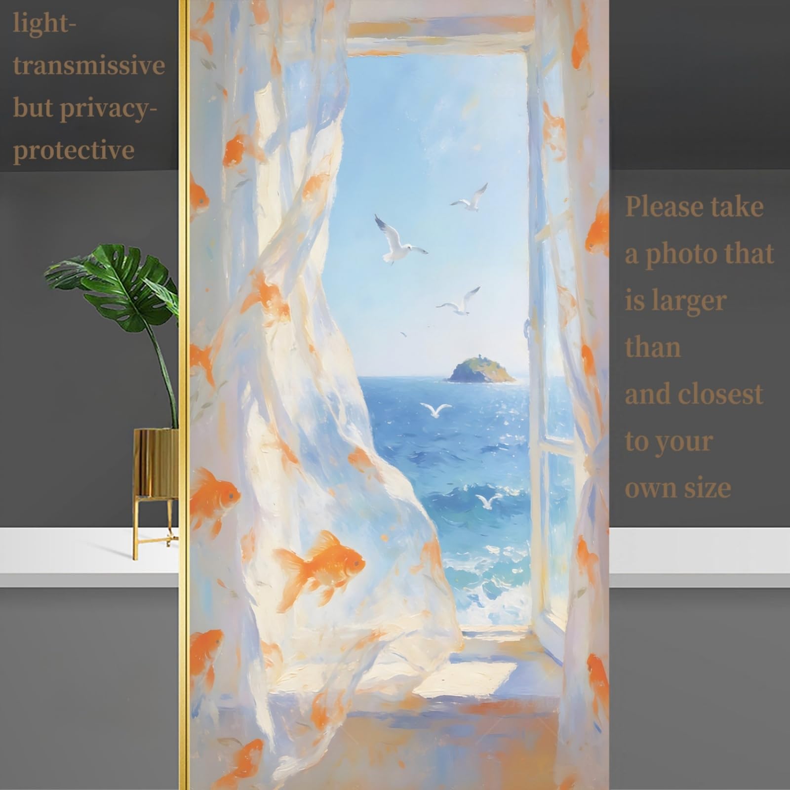Vinilo Adhesivo Cristal Opaco Pez De Oro De La Brisa del Mar Vinilos para Cristales Privacidad Estatico Anti UV Reutilizable para Oficina Dormitorio Sala de Estar Vinilo para Ventanas