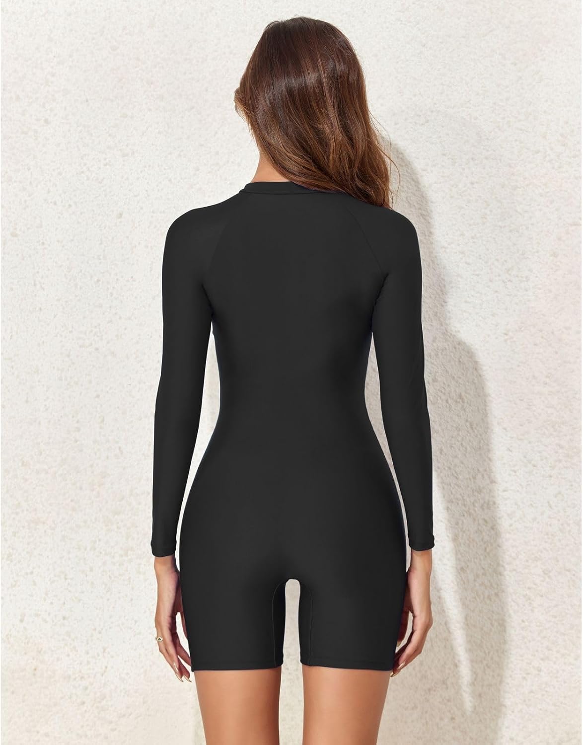 Lu's Chic Women's One Piece Swimsuit Long Sleeve Bathing Suit Surf Spandex High Neck Summer Zip Front Rash Guard