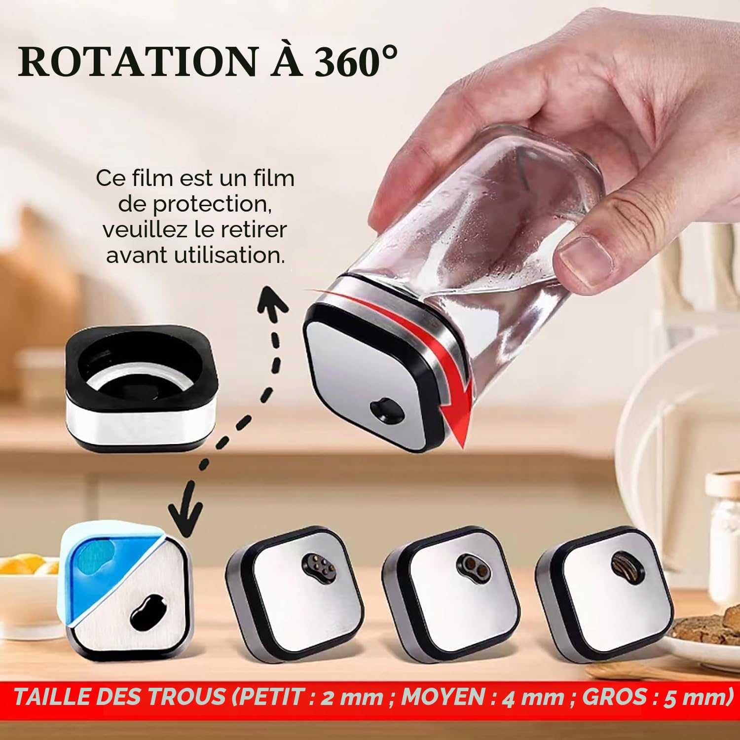 2 Étages Rangement Epices Cuisine avec 12×120ml Pot a Epices Carrés, Trou de Sélection 360° dans le sens Horaire, 360° Tourniquet a Epices, Porte Epices Cuisine pour un Accès Facile aux Épices