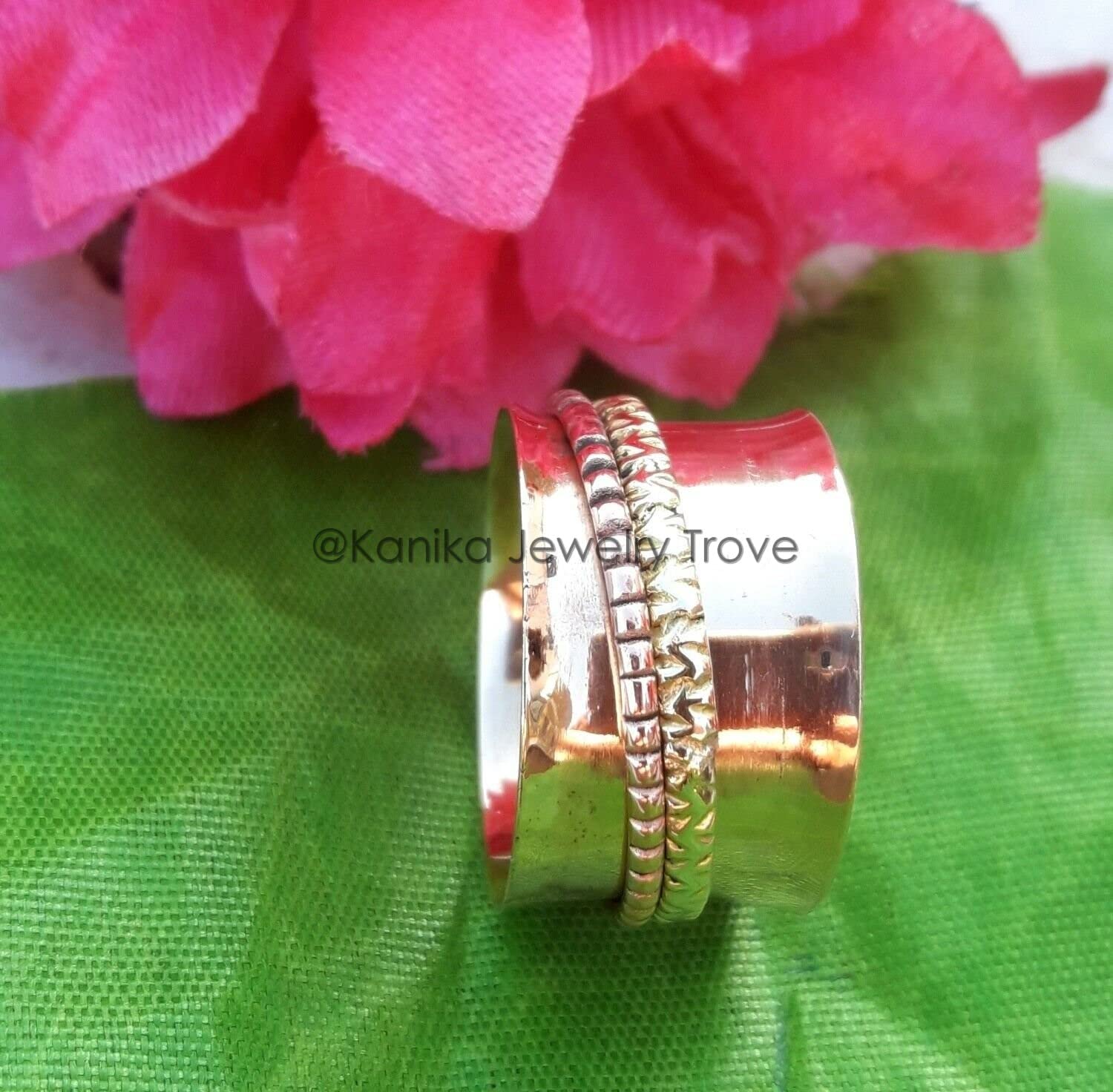 Spinning Band Ringe, Angst Ring für Meditation, 925 Sterling Silber Band, Messing und Kupfer Spinner Ring für Frauen, Geschenkring zum Muttertag (Größe 7)
