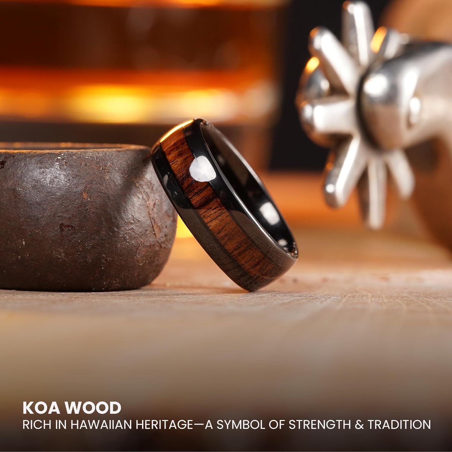 Manly Bands: Men's Exotic Wood Wedding Bands and Rings - Made with Koa, Pearwood, Oak, and Sequoia Wood - Gift for Men - Free Silicone Ring Included - Image 5