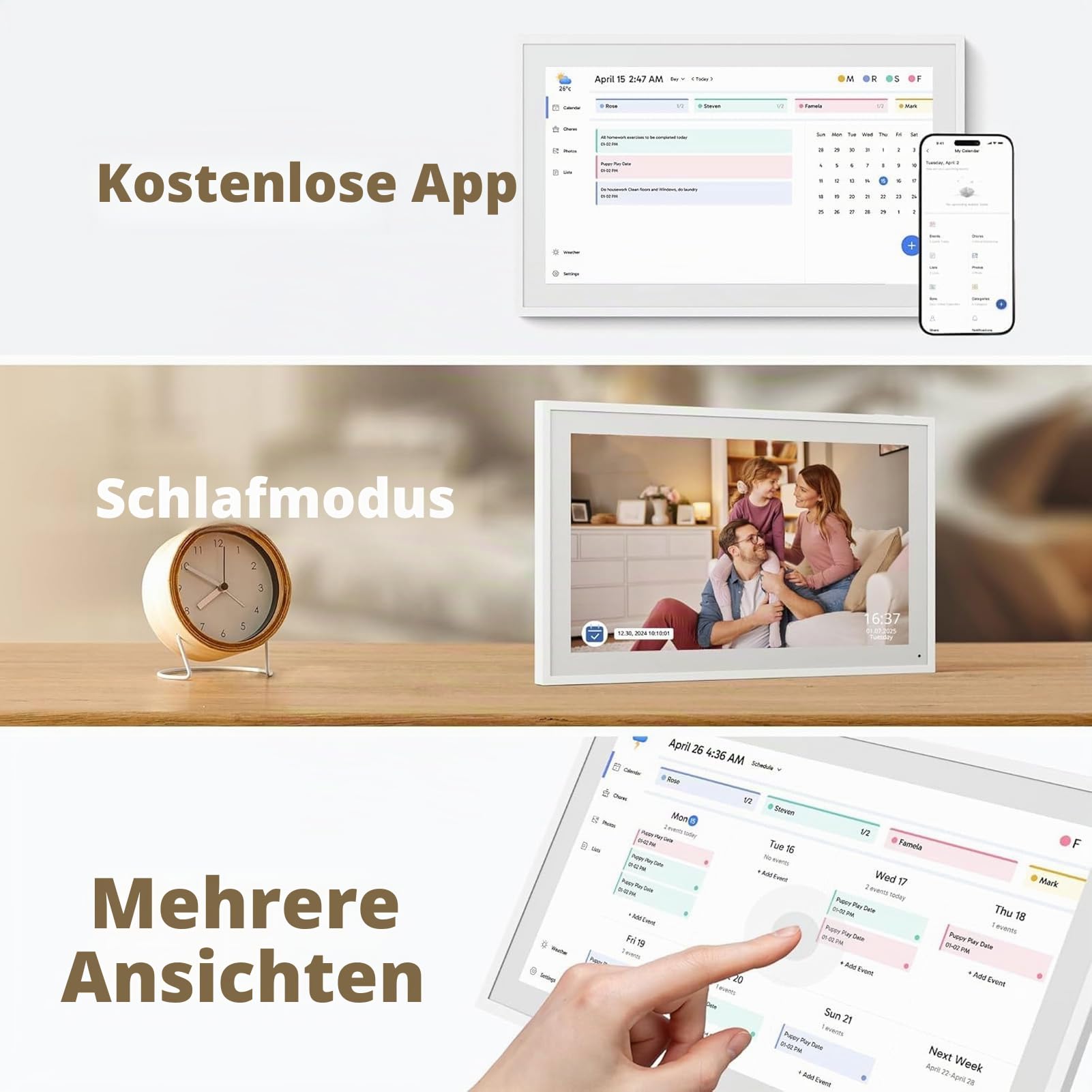 Goshyda 15.6 In Wall Planer Digitaler Kalender -Chore -Diagramm, Smart Touchscreen Interactive Display für Familienpläne, Elektronische WLAN -Fotorahmen (EU-Stecker (100-240 V))