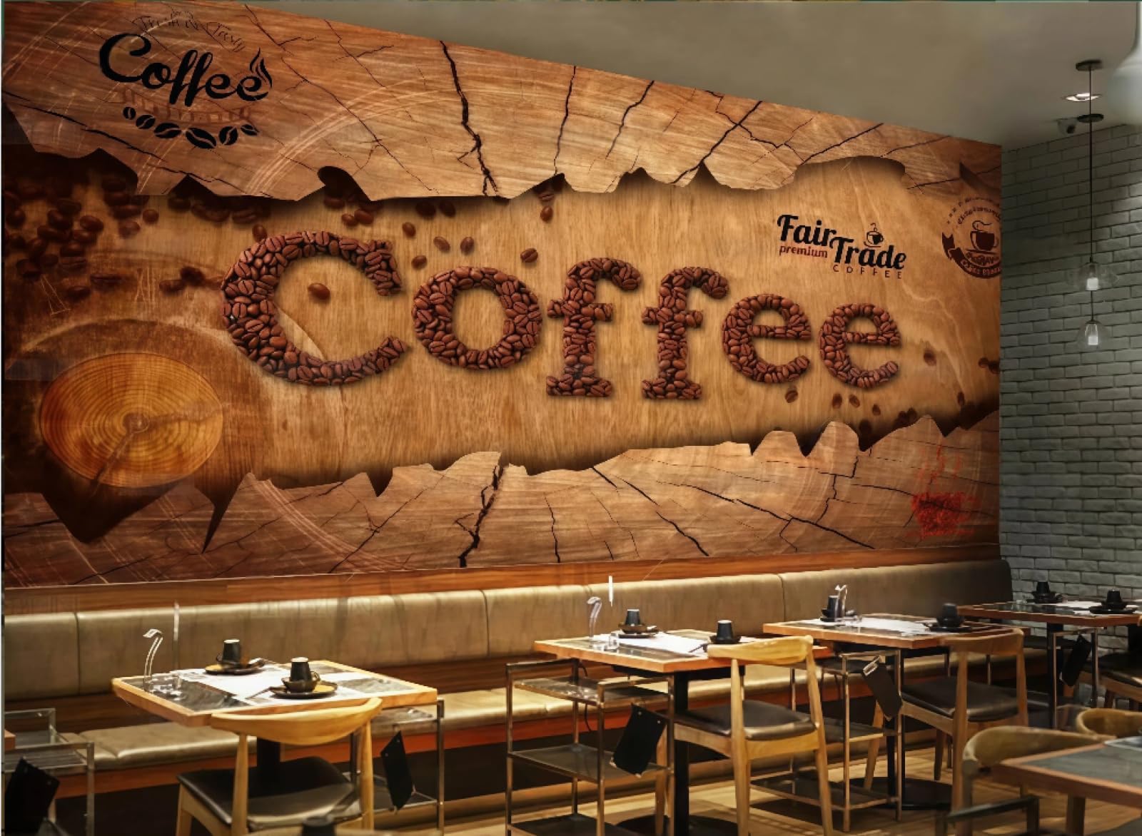 XDOUBAO Wallpaper Retro Nostalgic Wood Board Shading English Coffee Label Beverage Shop Afternoon Tea Western Restaurant Background Wall Wallpaper Coffee Shop Mural,3D,250x175cm