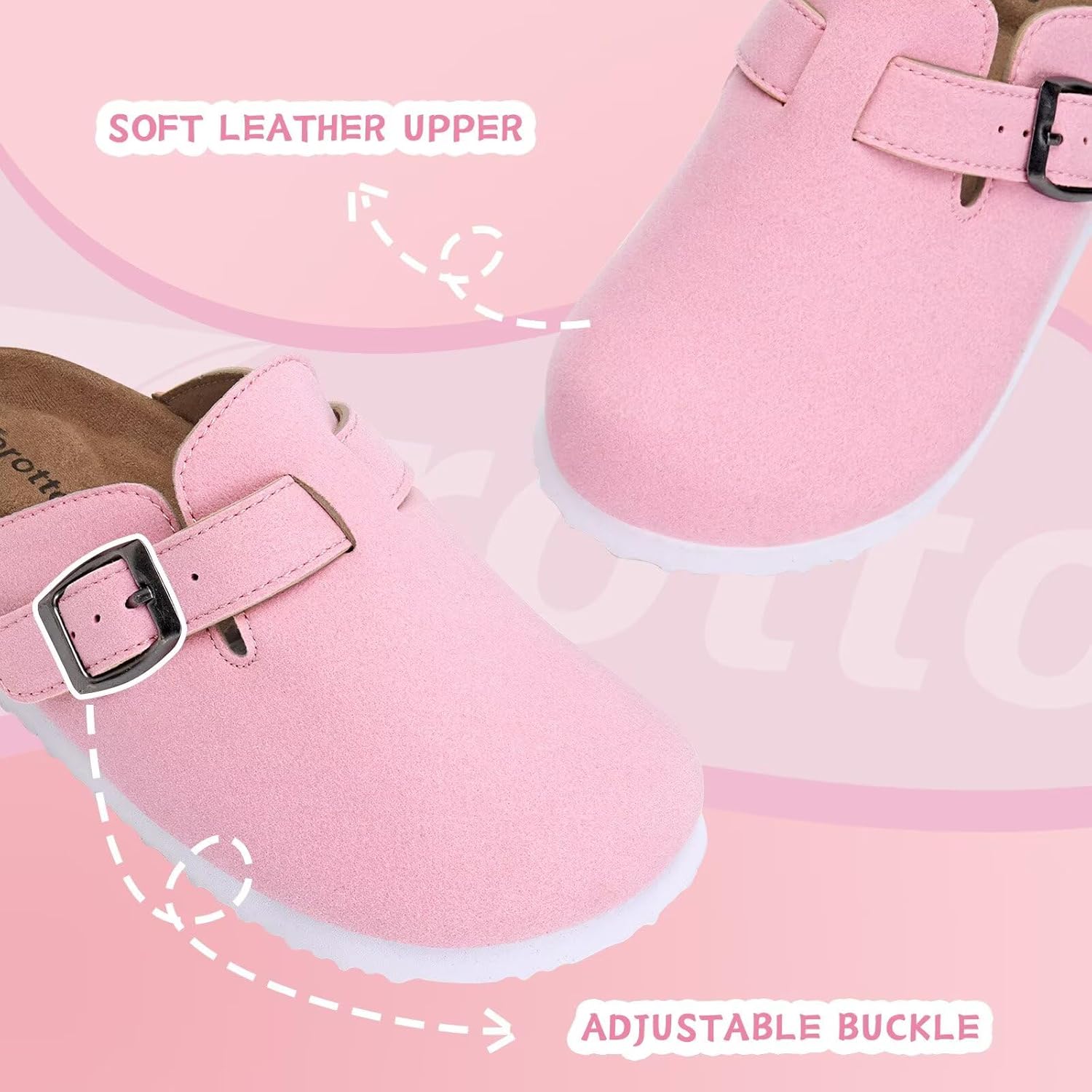 Torotto Kids Suede Clogs Cork Footbed Toddler Slippers with Arch Support & Adjustable Straps for Boys Girls Indoor & Outdoor - Image 3