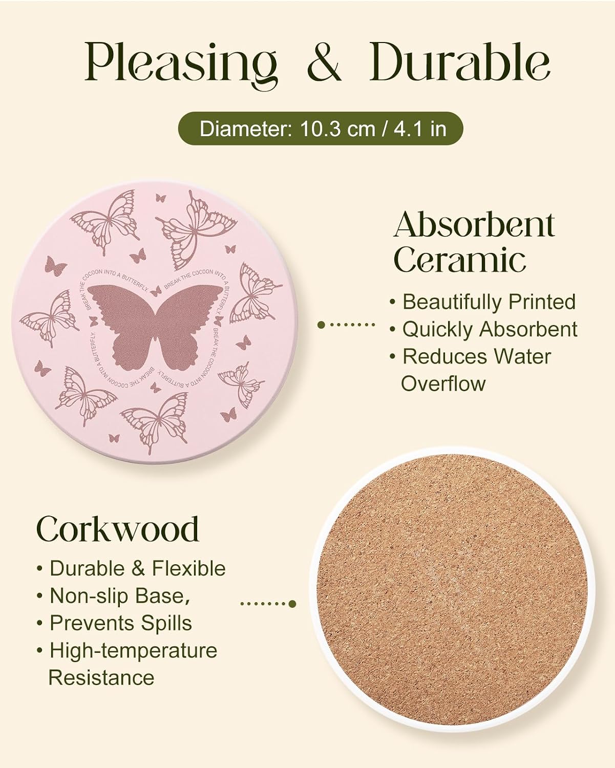 Oqplog 2 Pack Ceramic Absorbent Drink Coasters for Women image 3
