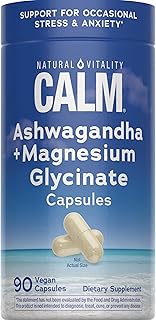 Natural Vitality Calm Ashwagandha + Magnesium Glycinate Capsules | Support for Occasional Stress & Anxiety | Gluten Free Supplement| 90 Count
