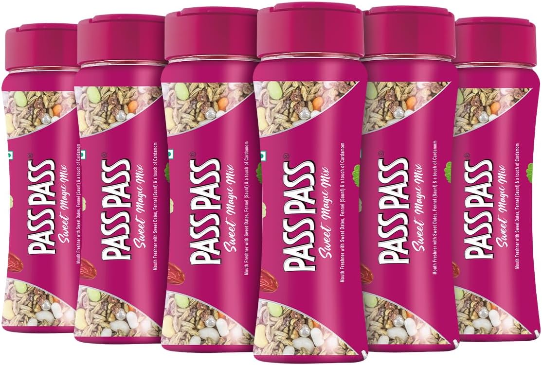 Pass Pass Sweet Magic Mix Spice-Based Mouth Freshener | Digestive, High in Fiber & Antioxidants | For Fresh Breath | Pack of 6-115g Each
