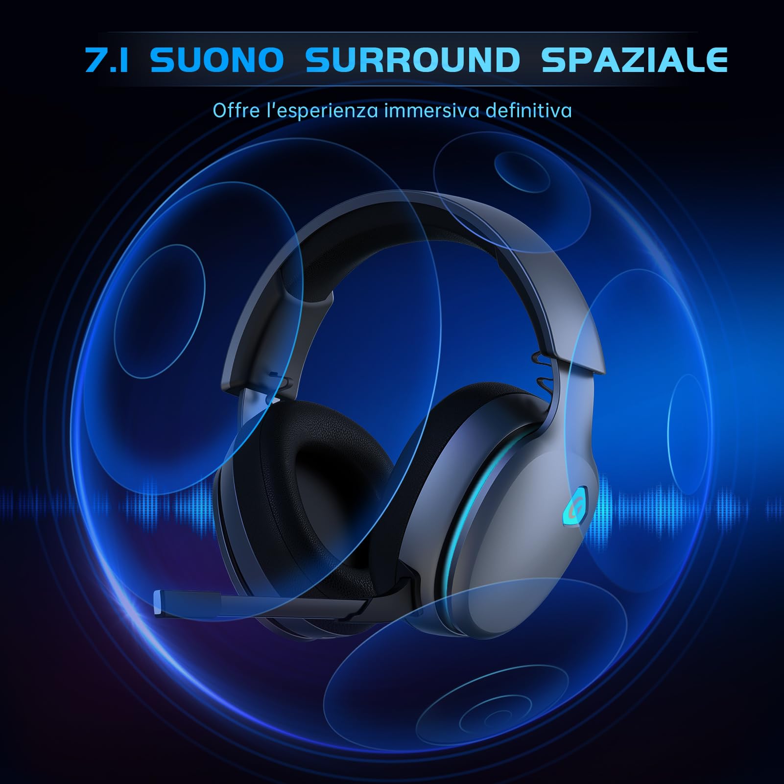 Gvyugke Cuffie da gioco wireless da 2,4 GHz per PC, PS5, Mac, Switch, audio surround 7.1, Bluetooth 5.3, cuffie da gioco senza fili, con microfono, 3,5 mm, per serie Xbox
