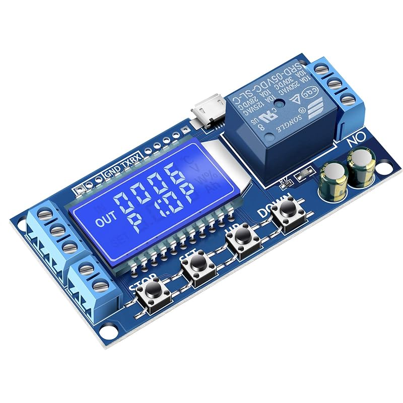 Relé Temporizador DROK 5 V/12 V/24 V com Retardo de Desligamento e Ciclo, LCD e USB Micro – 1 unidade