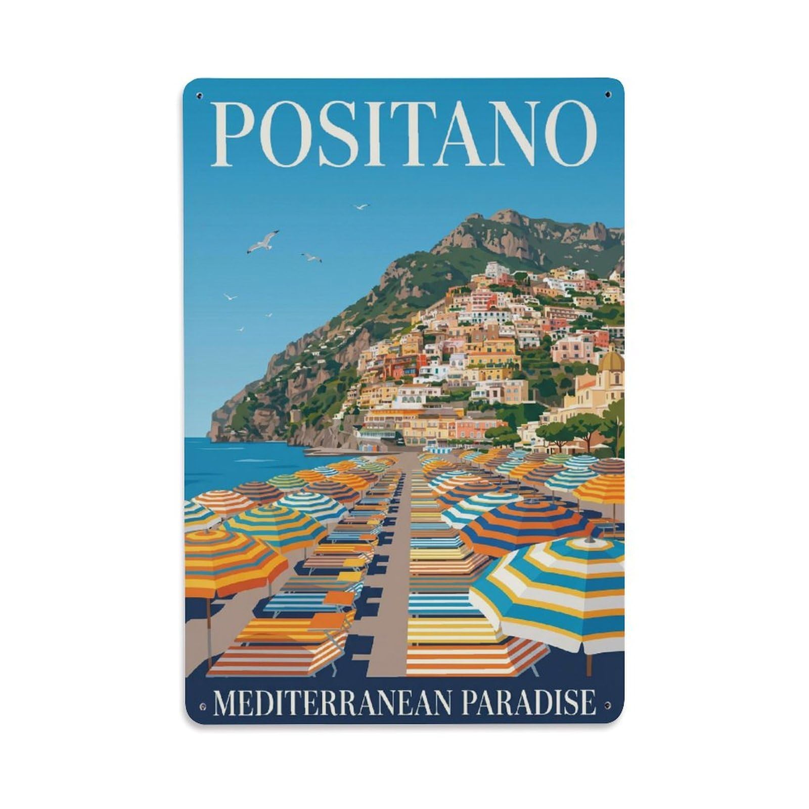 Vintage Travel Positano Italy Explorer Metal Tin Sign Plaque Wall Decor for Cafe, Club Bar, Office, Garden Metal Poster 8x12Inch