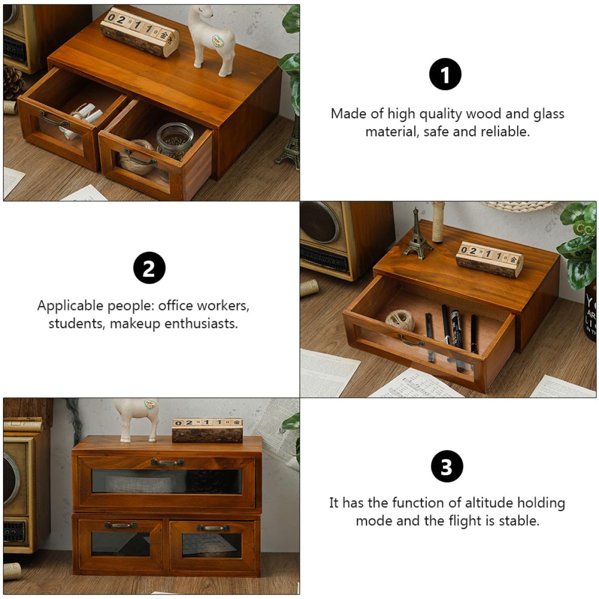 Supporto Rialzato Cassetto Legno per Monitor da Scrivania, Organizer in Legno Spazio per Cancelleria e Accessori, per Studenti e Appassionati di Makeup