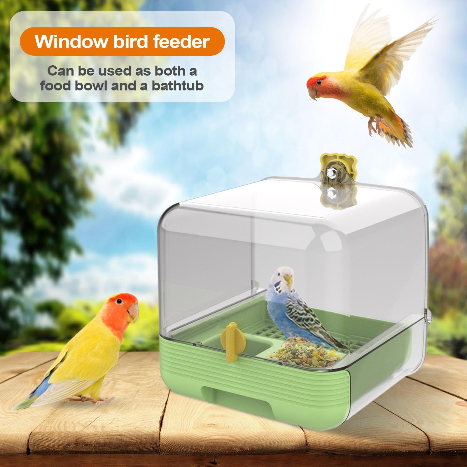 Baño para Periquitos | Extraíble para Jaula - Bowl Transparente 2 en 1 de Fácil Limpieza para Interior o Exterior en Jardín y Terraza para Mascotas