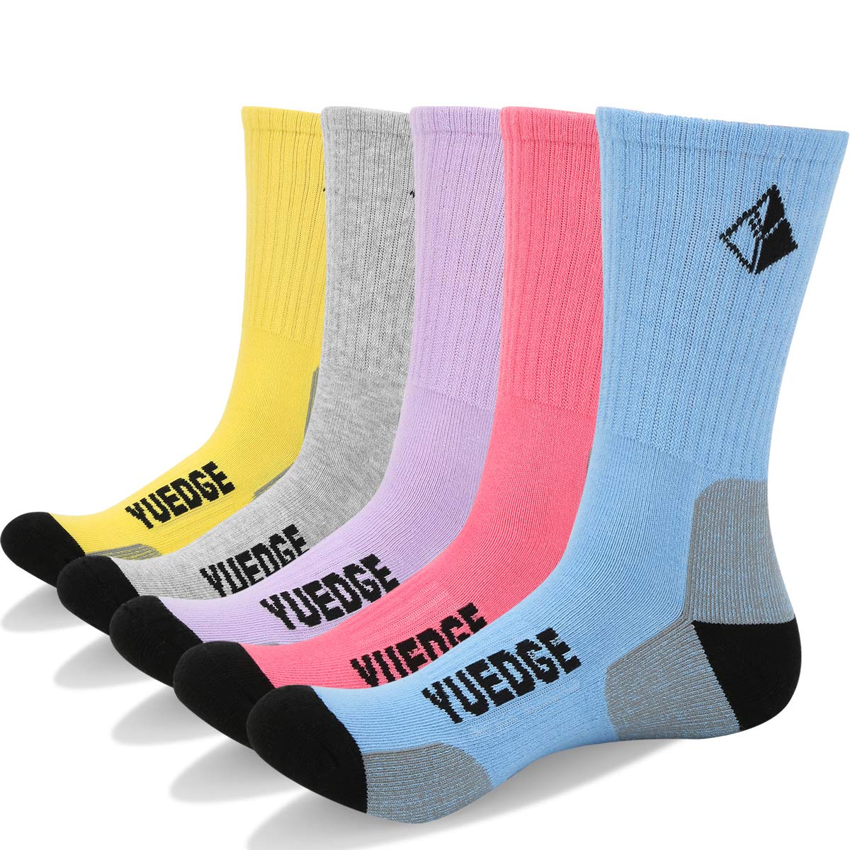 Women's 5 Pairs Wicking Breathable Cushion Casual Crew Socks Outdoor Multi Performance Hiking Trekking Walking Athletic Socks