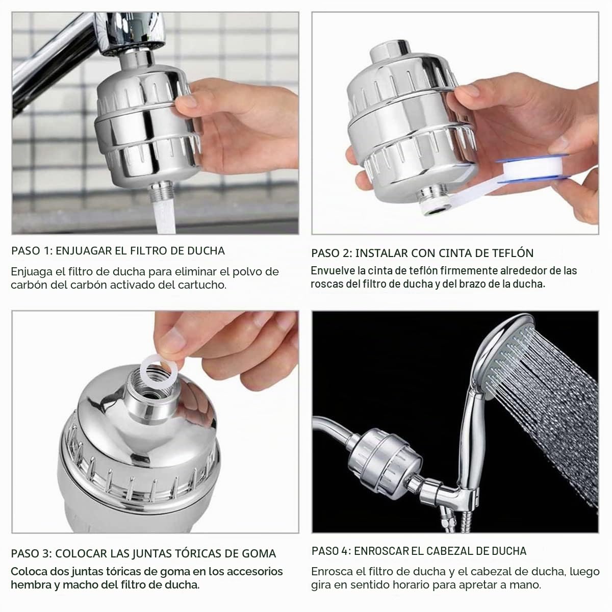 Laicky Paquete de 4 filtros de ducha de 20 etapas, cartucho de repuesto universal, purificador de agua dura que elimina el cloro, metales pesados, hierro, otros sedimentos