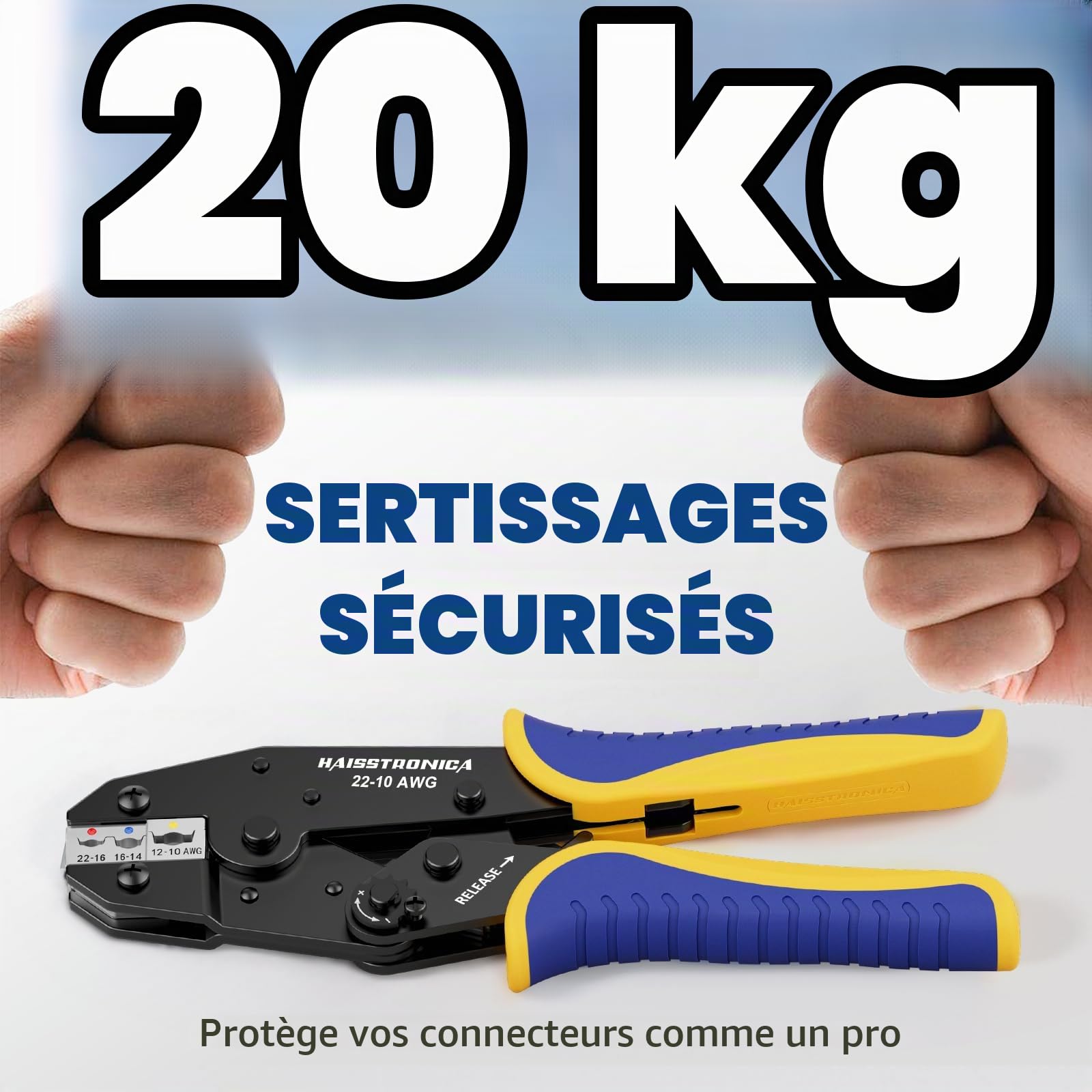 Haisstronica Pince à Sertir pour Cosses Isolées 0,5–6 mm² (AWG22–10), Outil à Cliquet pour Cosses en Anneau Isolées, Connecteurs de Câble et Raccords, Pince à Cosses à Cliquet