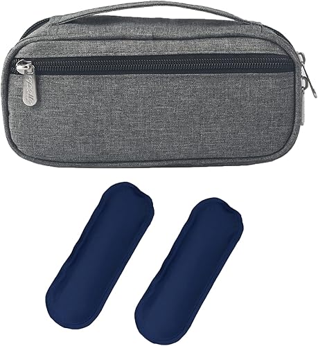 Goldwheat MaletĂn de viaje con 2 bolsas de hielo para diabetes, bolsa organizadora de medicamentos para la diabetes, enfriador de aislamiento mĂ©dico Goldwheat MaletĂn de viaje con 2 bolsas de hielo para diabetes, bolsa organizadora de medicamentos para la diabetes, enfriador de aislamiento mĂ©dico