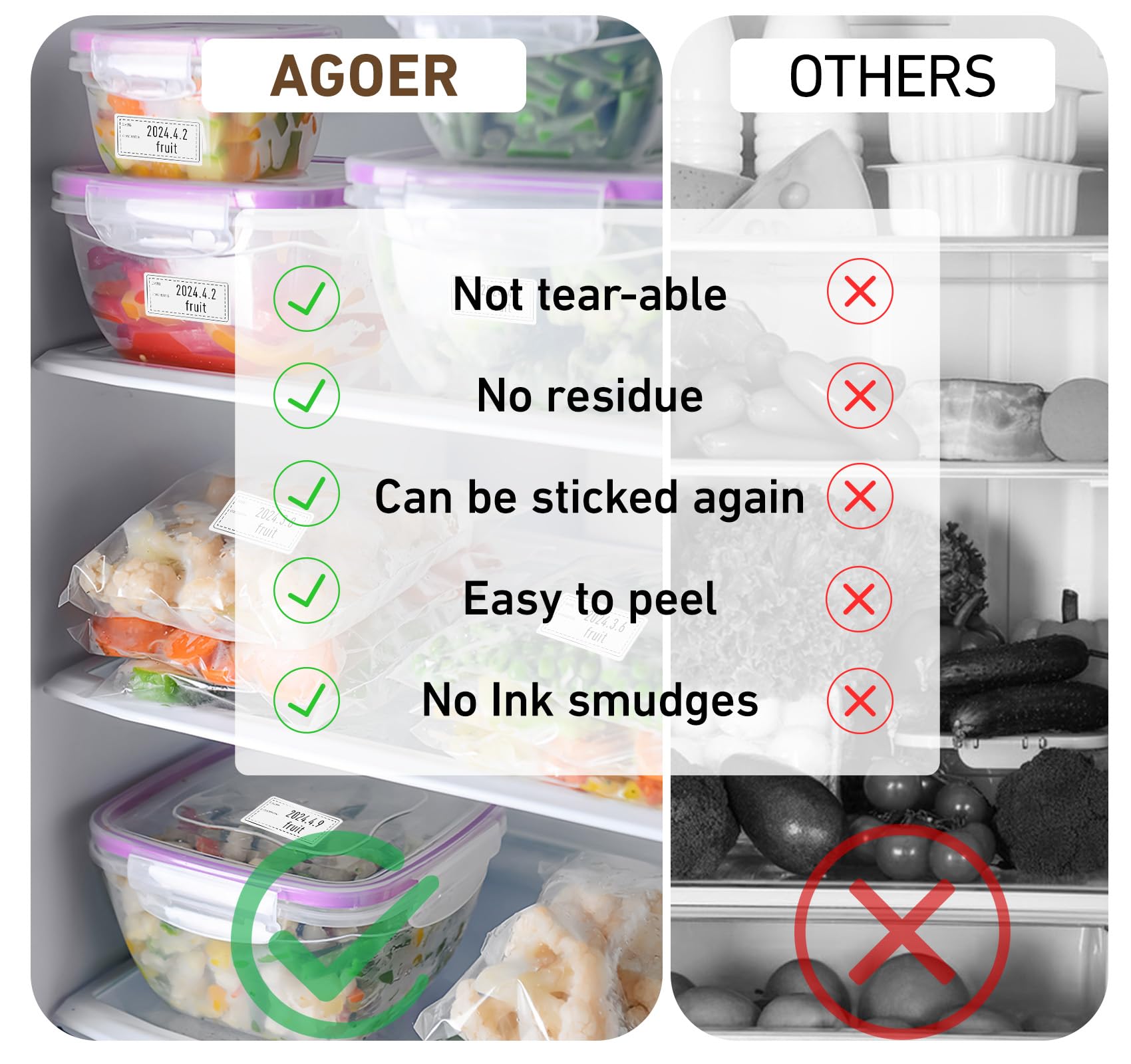 Temporary Container Label Removable Adhesive Labels For Containers 125 Reusable Freezer Food ...
